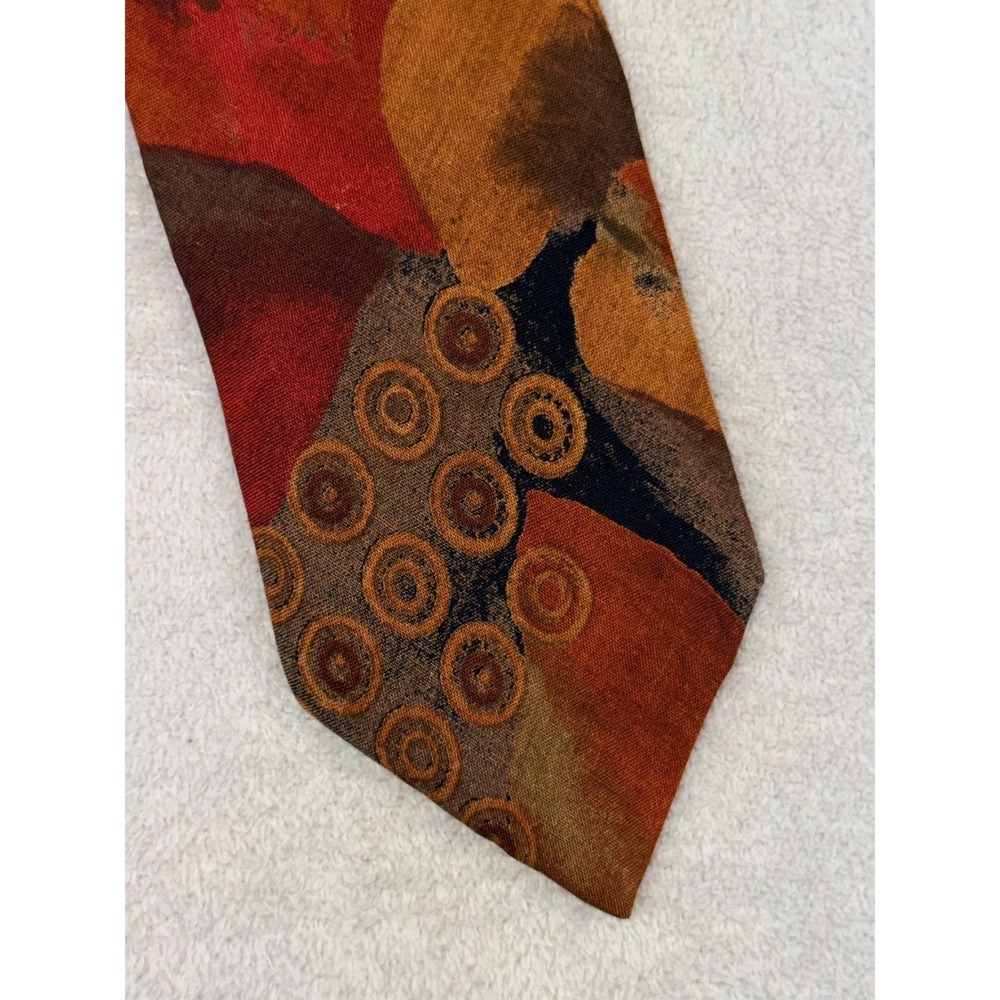Oaktree Mens Abstract Geometric Necktie Burnt Orange Red Tones Vintage Style
